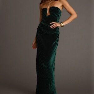 12th Tribe Dark Green Velvet Maxi Dress